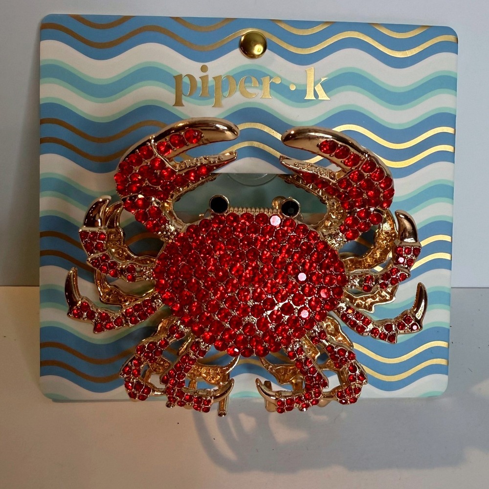 NEW Piper K Rhinestone Crab Hair Claw Clip Red Crystal Coastal Beach